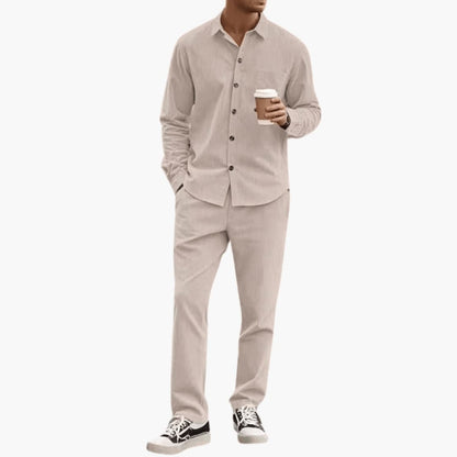 Men's Striped Long Sleeve Shirt And Pants Set - Vonnera