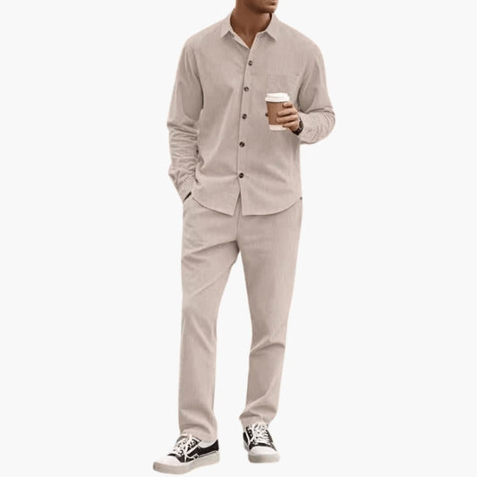 Men's Striped Long Sleeve Shirt And Pants Set - Vonnera