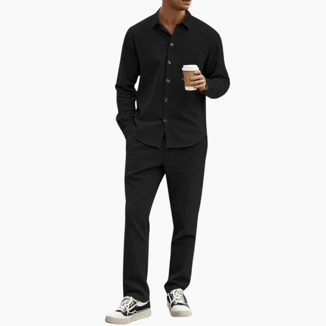 Men's Striped Long Sleeve Shirt And Pants Set