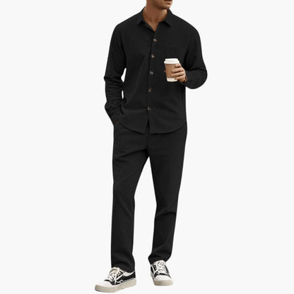 Men's Striped Long Sleeve Shirt And Pants Set