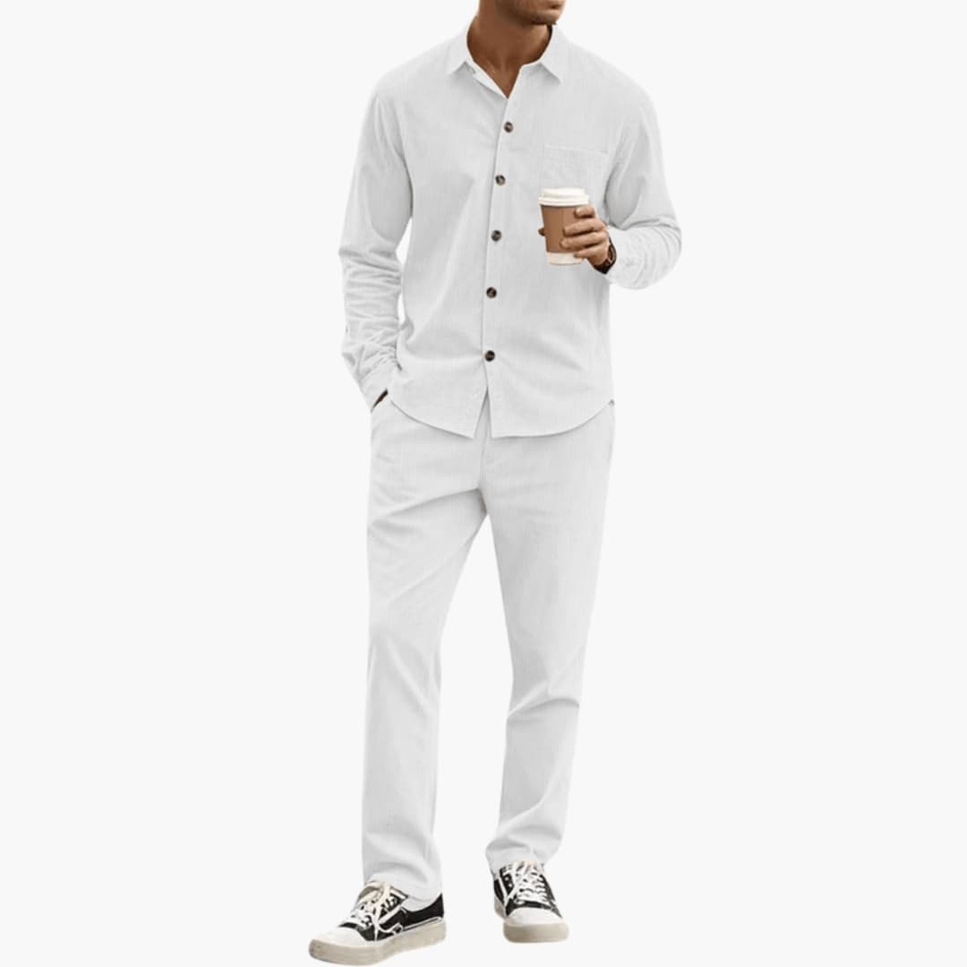 Men's Striped Long Sleeve Shirt And Pants Set