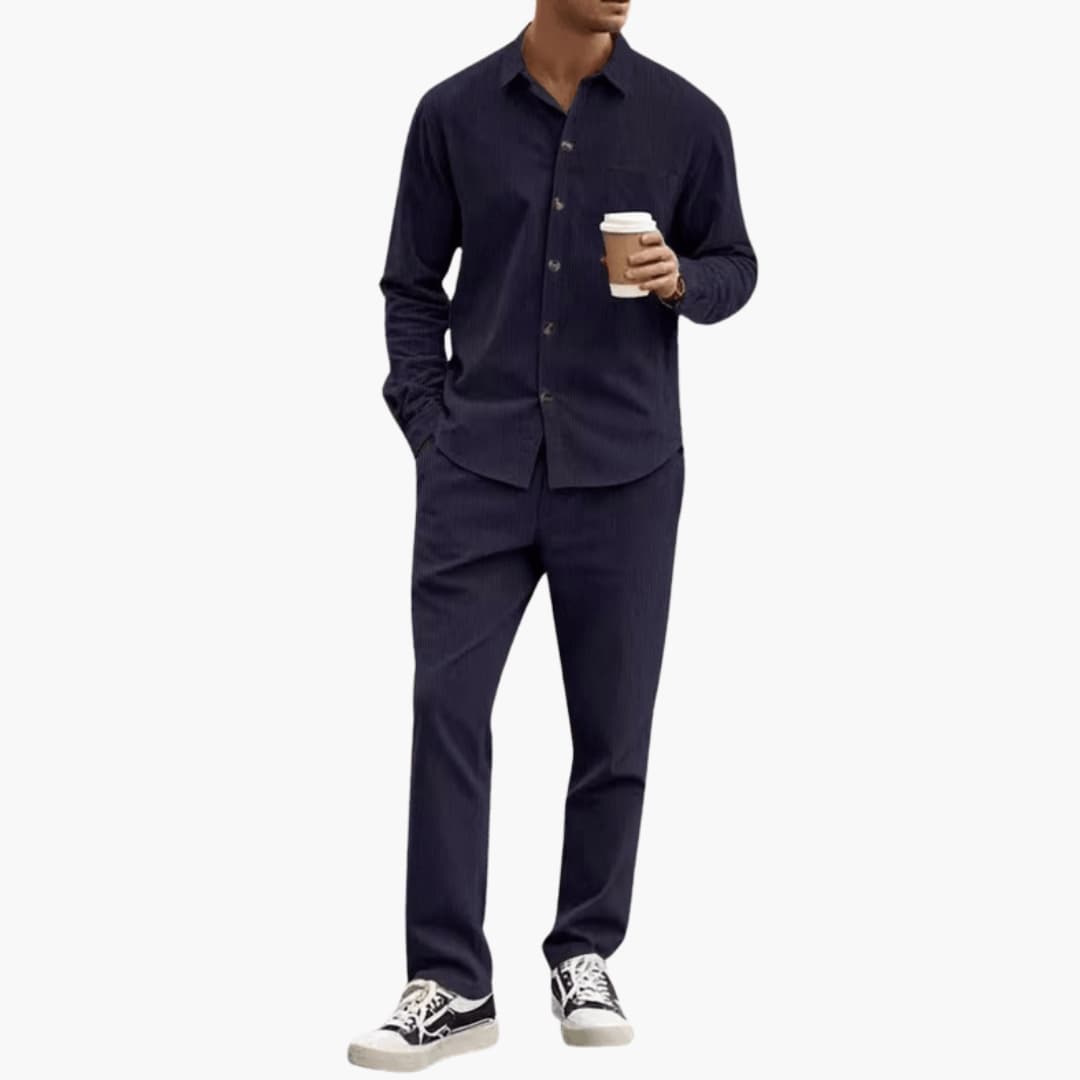 Men's Striped Long Sleeve Shirt And Pants Set