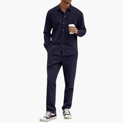 Men's Striped Long Sleeve Shirt And Pants Set