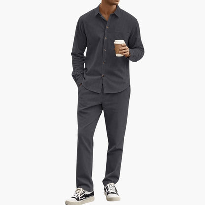 Men's Striped Long Sleeve Shirt And Pants Set