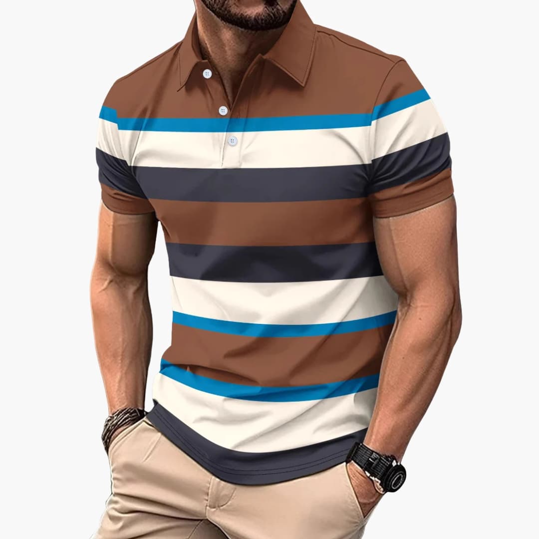 Men's Striped Polo Shirt V-Neck Cotton - Vonnera