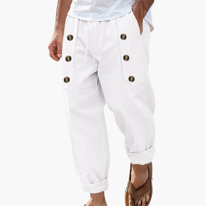 Men's Elastic Waist Summer Pants Button Detail