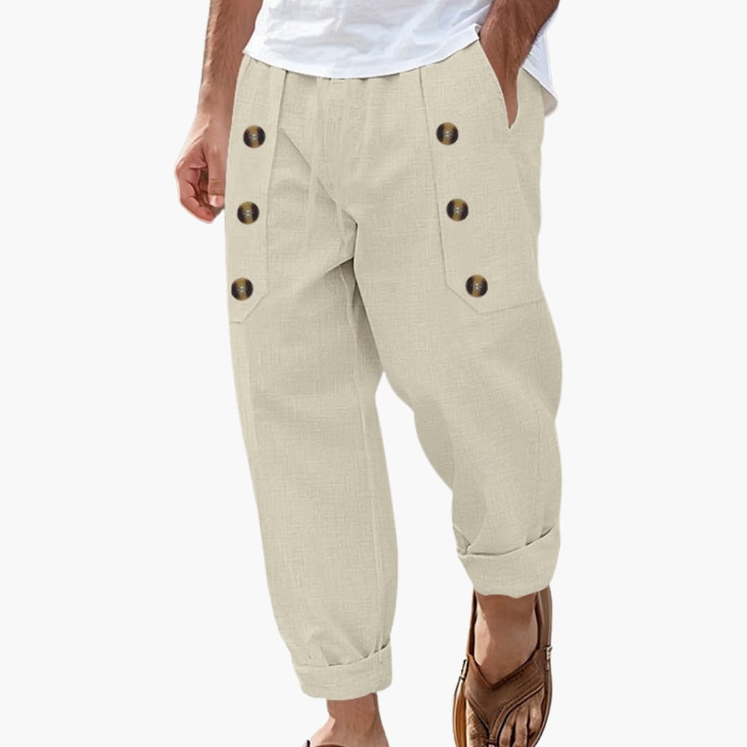 Men's Elastic Waist Summer Pants Button Detail - Vonnera