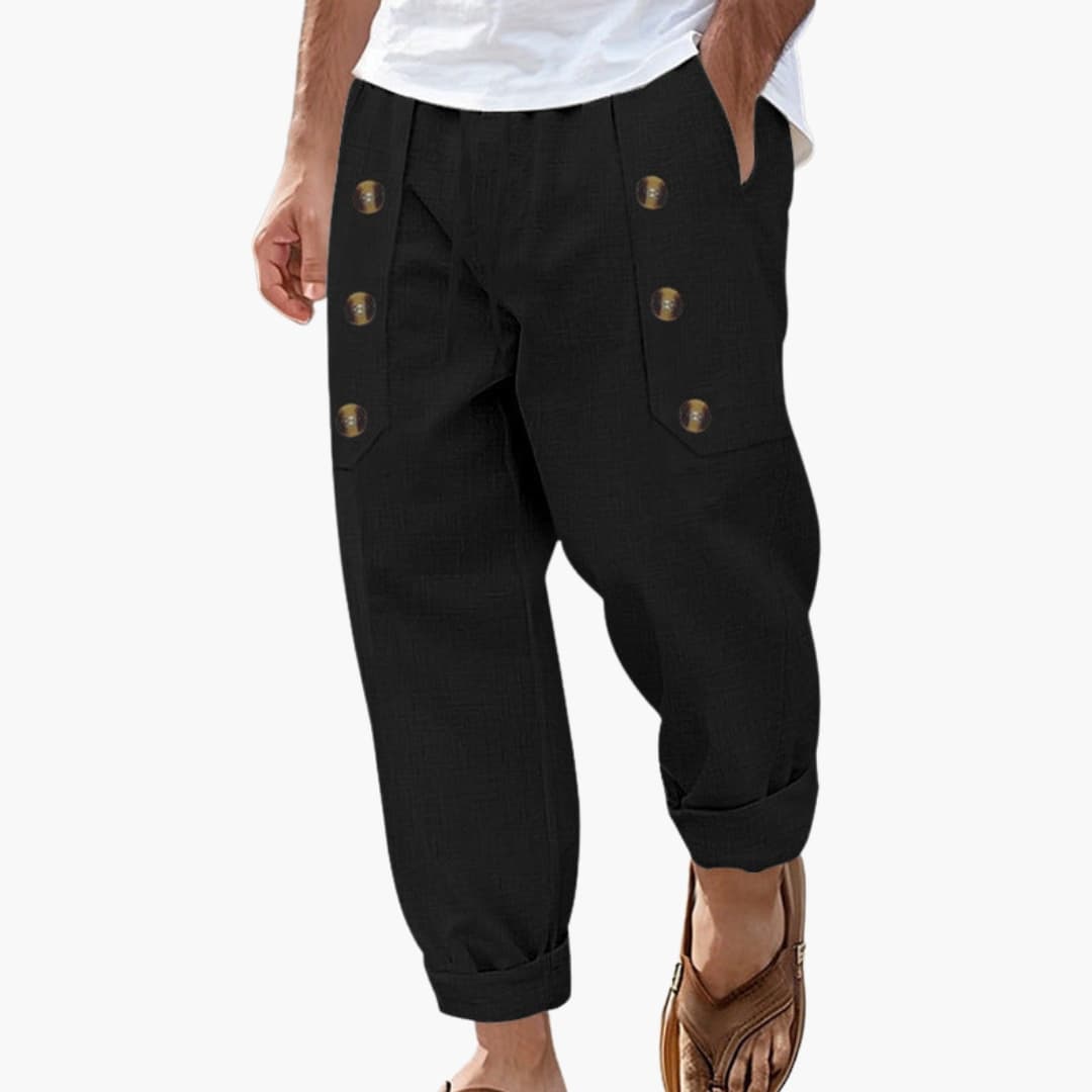 Men's Elastic Waist Summer Pants Button Detail