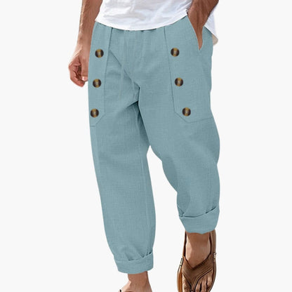 Men's Elastic Waist Summer Pants Button Detail