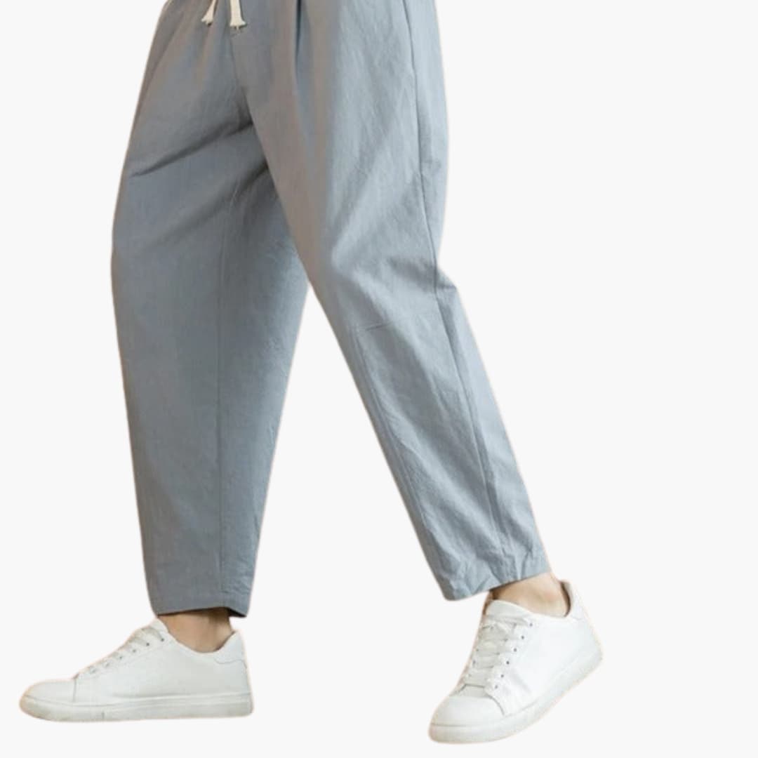 Men's Loose Fit Pants Cotton Piped Pockets Beige