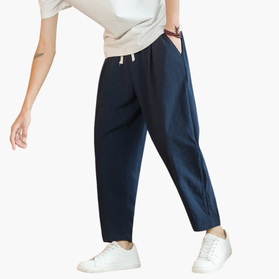 Men's Loose Fit Pants Cotton Piped Pockets Beige