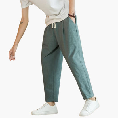 Men's Loose Fit Pants Cotton Piped Pockets Beige