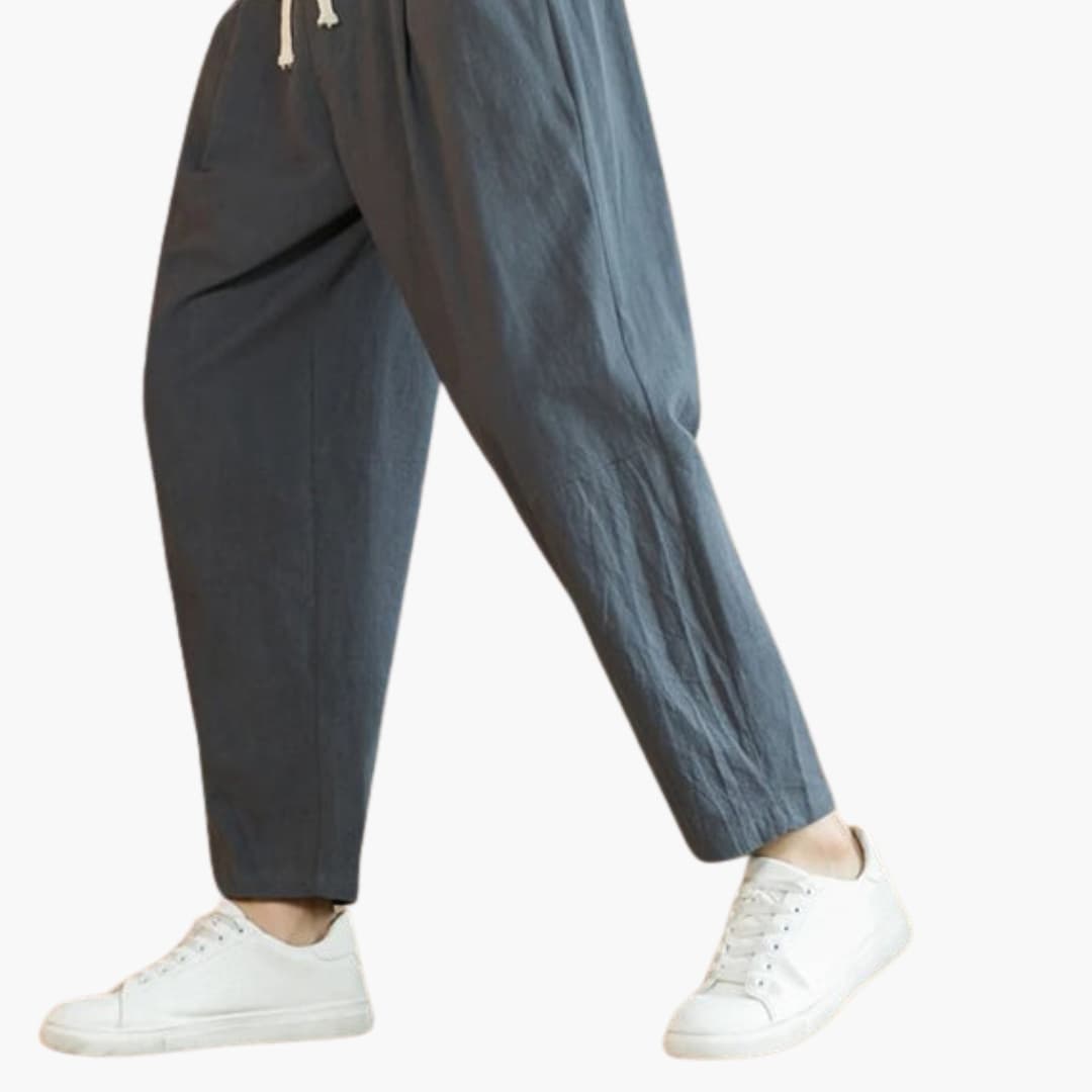 Men's Loose Fit Pants Cotton Piped Pockets Beige
