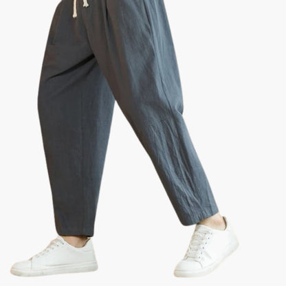 Men's Loose Fit Pants Cotton Piped Pockets Beige