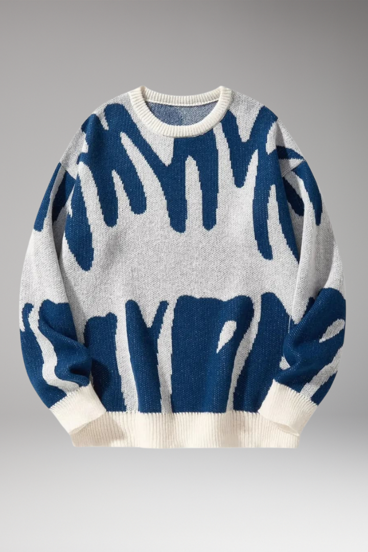 Men's Abstract Print Sweater Ribbed Details - Vonnera