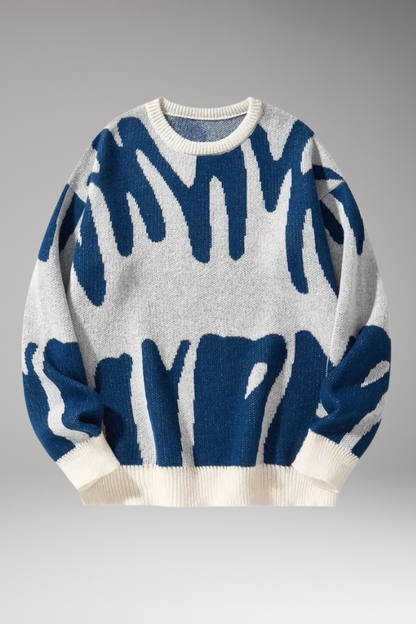 Men's Abstract Print Sweater Ribbed Details - Vonnera