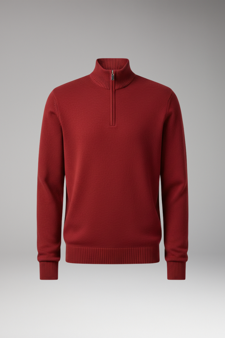 Men's Half Zip Sweater Ribbed Hem - Vonnera