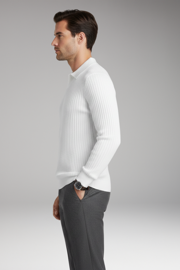 Men's Polo Sweater Ribbed Texture