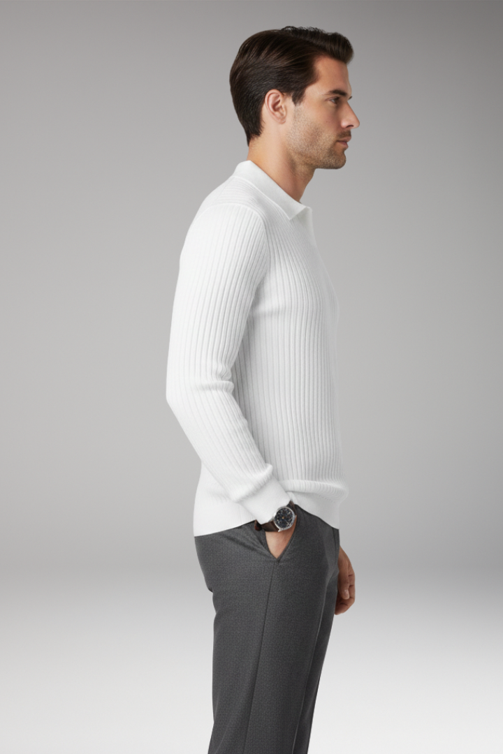 Men's Polo Sweater Ribbed Texture