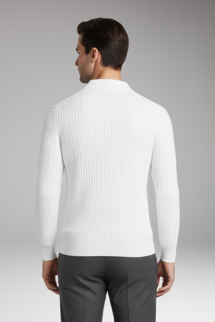 Men's Polo Sweater Ribbed Texture