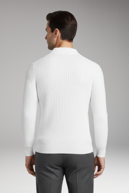 Men's Polo Sweater Ribbed Texture