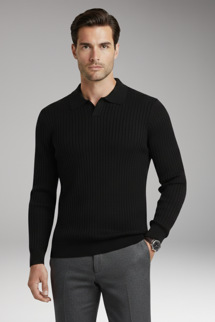 Men's Polo Sweater Ribbed Texture