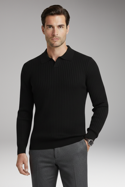 Men's Polo Sweater Ribbed Texture