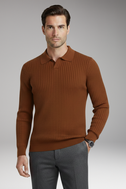 Men's Polo Sweater Ribbed Texture