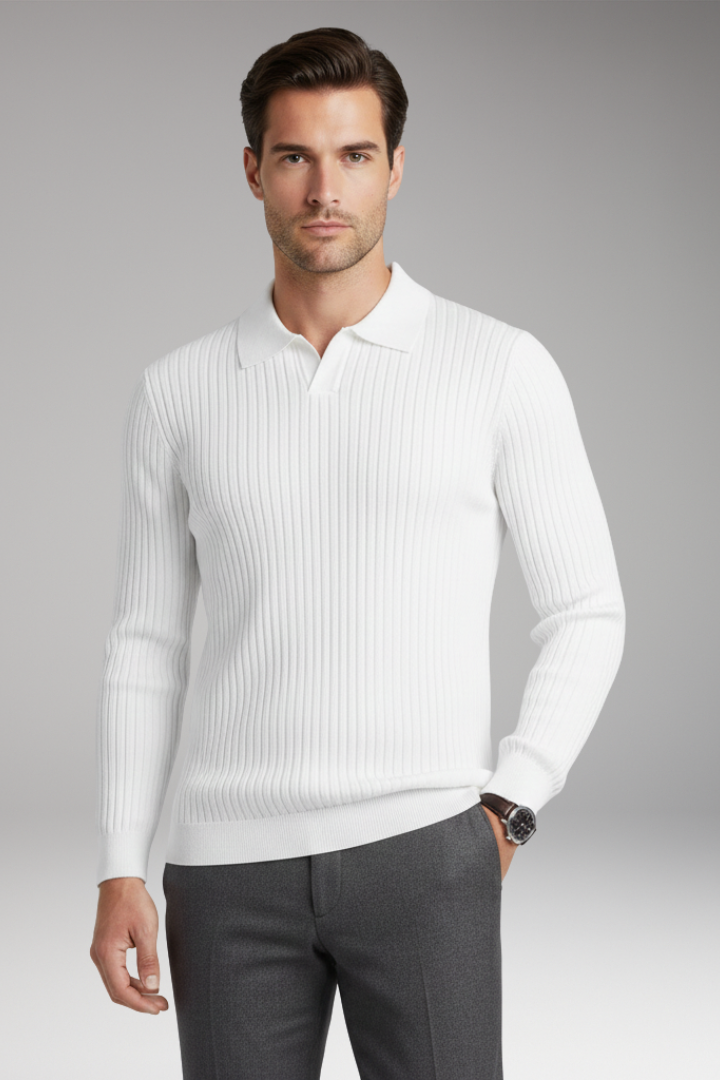 Men's Polo Sweater Ribbed Texture