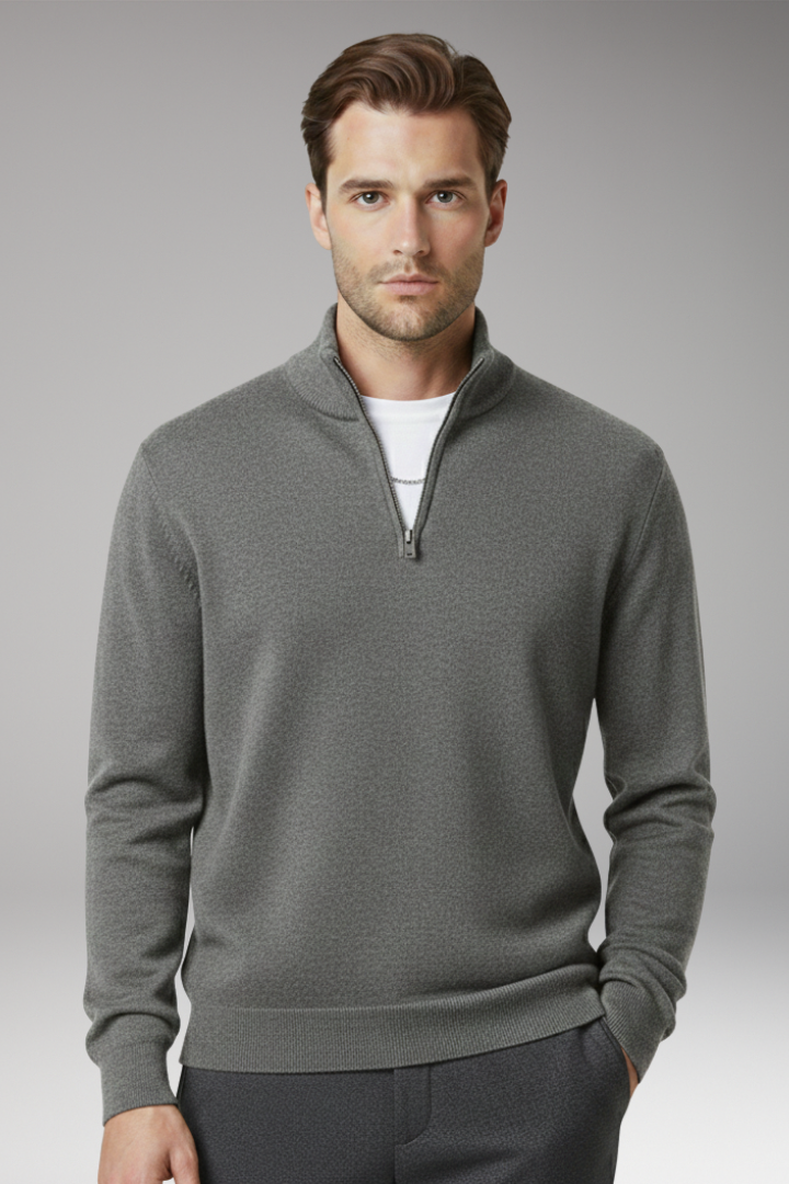 Men's Zip Neck Sweater Textured