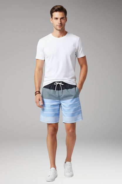 Men's Striped Swim Shorts Drawstring Waist