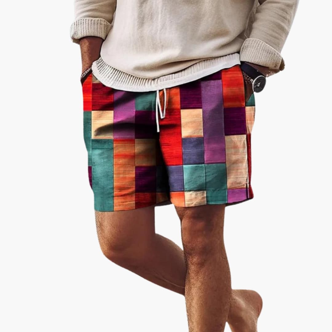 Men's Swim Shorts Elastic Waist Block Pattern - Vonnera