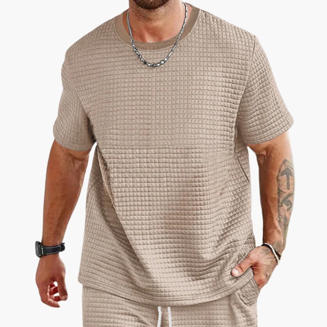 Men's Short Sleeve Casual T-Shirt Textured Crew Neck - Vonnera