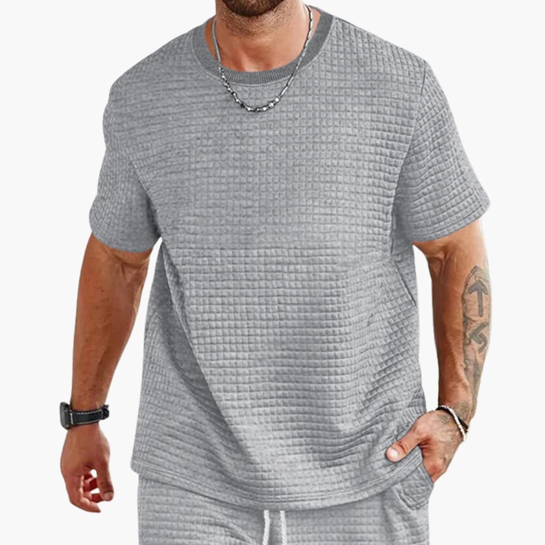 Men's Short Sleeve Casual T-Shirt Textured Crew Neck