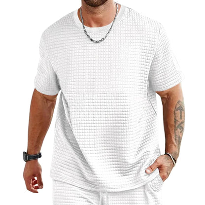 Men's Short Sleeve Casual T-Shirt Textured Crew Neck