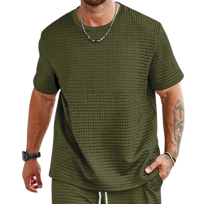 Men's Short Sleeve Casual T-Shirt Textured Crew Neck