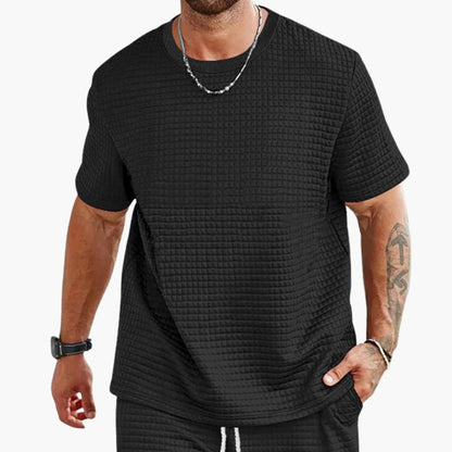 Men's Short Sleeve Casual T-Shirt Textured Crew Neck