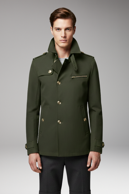 Men's Trench Coat Button Front Cotton Tan