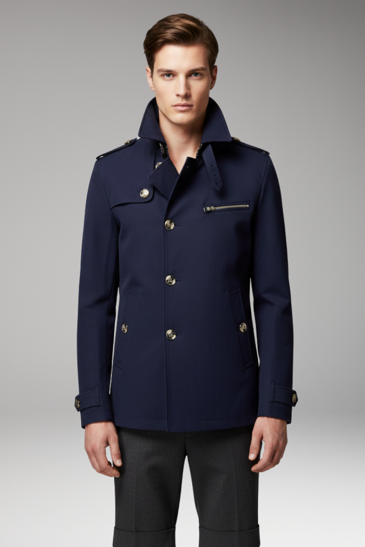 Men's Trench Coat Button Front Cotton Tan