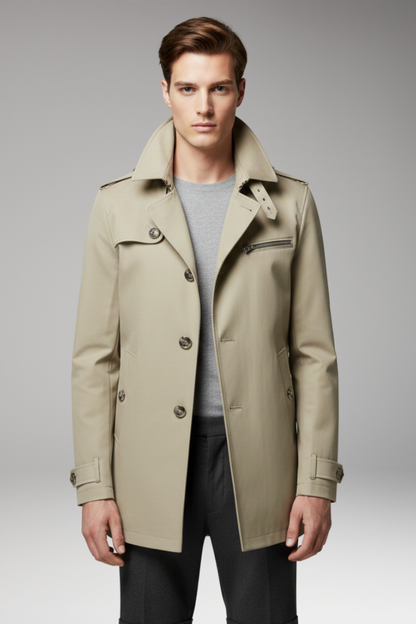 Men's Trench Coat Button Front Cotton Tan