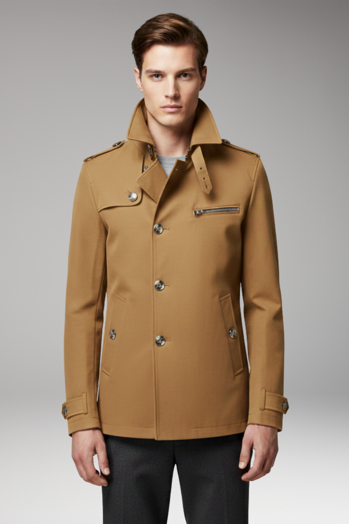 Men's Trench Coat Button Front Cotton Tan