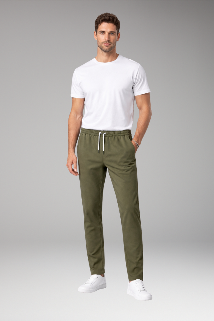 Men's Elastic Waist Trousers Drawstring Closure