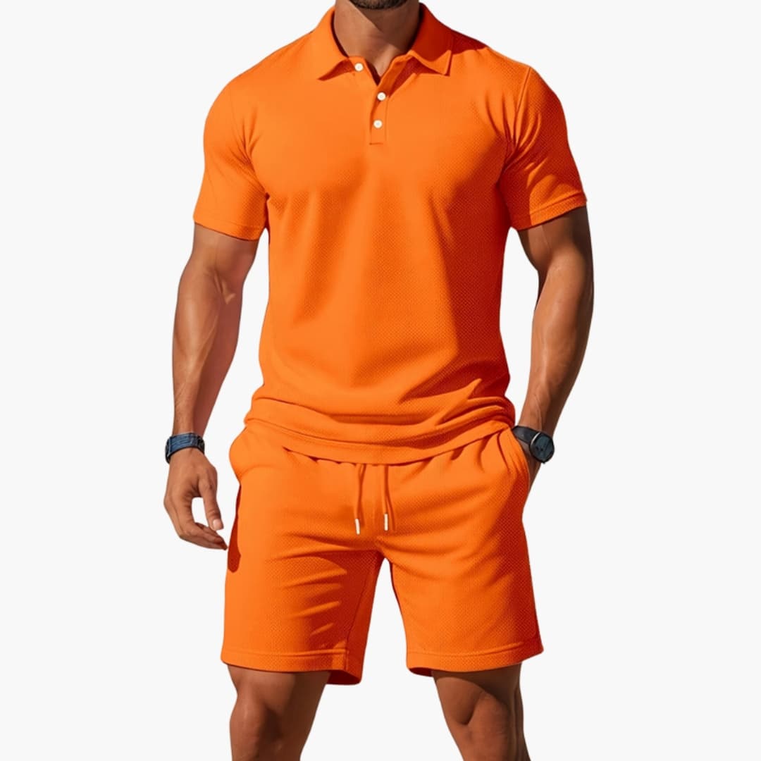 Men's Polo Short Set Collared Shirt and Shorts