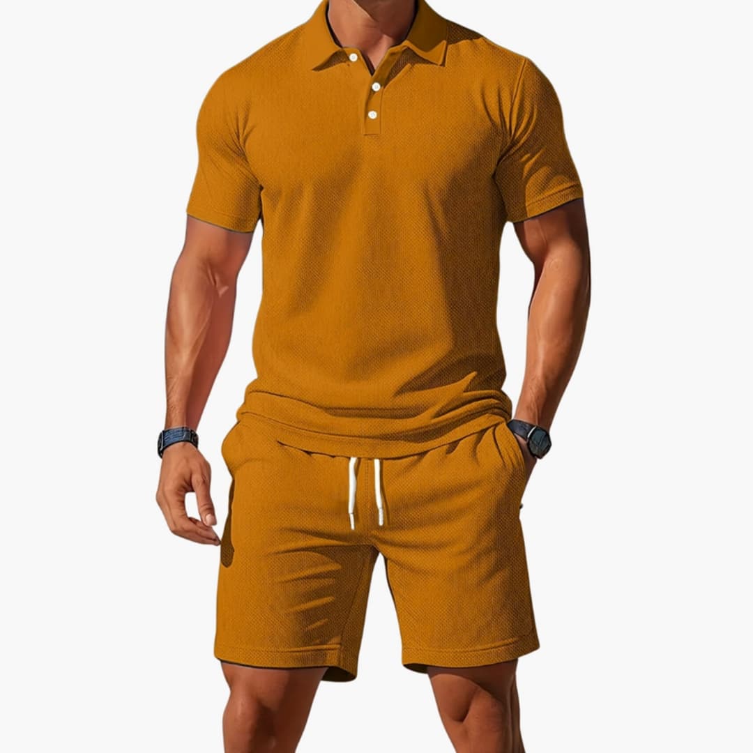 Men's Polo Short Set Collared Shirt and Shorts