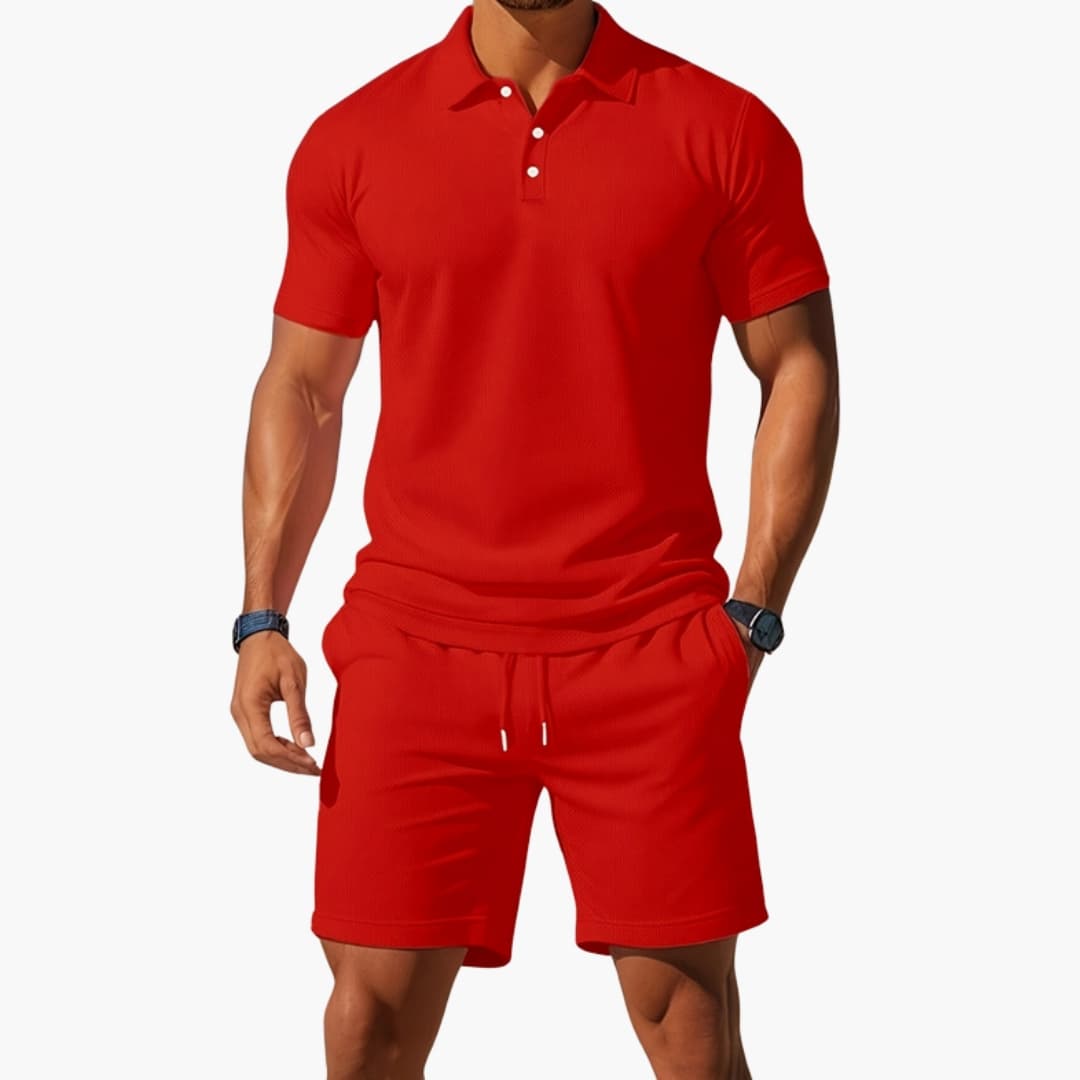 Men's Polo Short Set Collared Shirt and Shorts