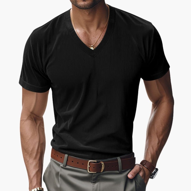 Men's V-Neck Short Sleeve T-Shirt Textured Finish