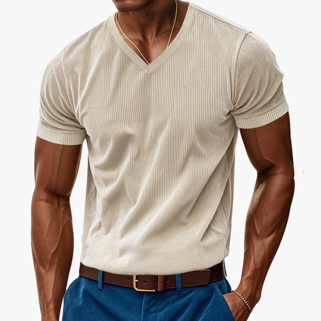 Men's V-Neck Short Sleeve T-Shirt Textured Finish - Vonnera