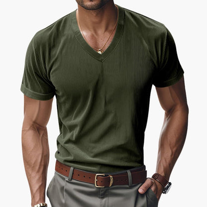 Men's V-Neck Short Sleeve T-Shirt Textured Finish
