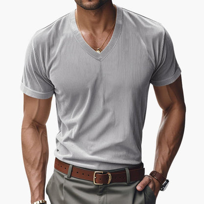 Men's V-Neck Short Sleeve T-Shirt Textured Finish