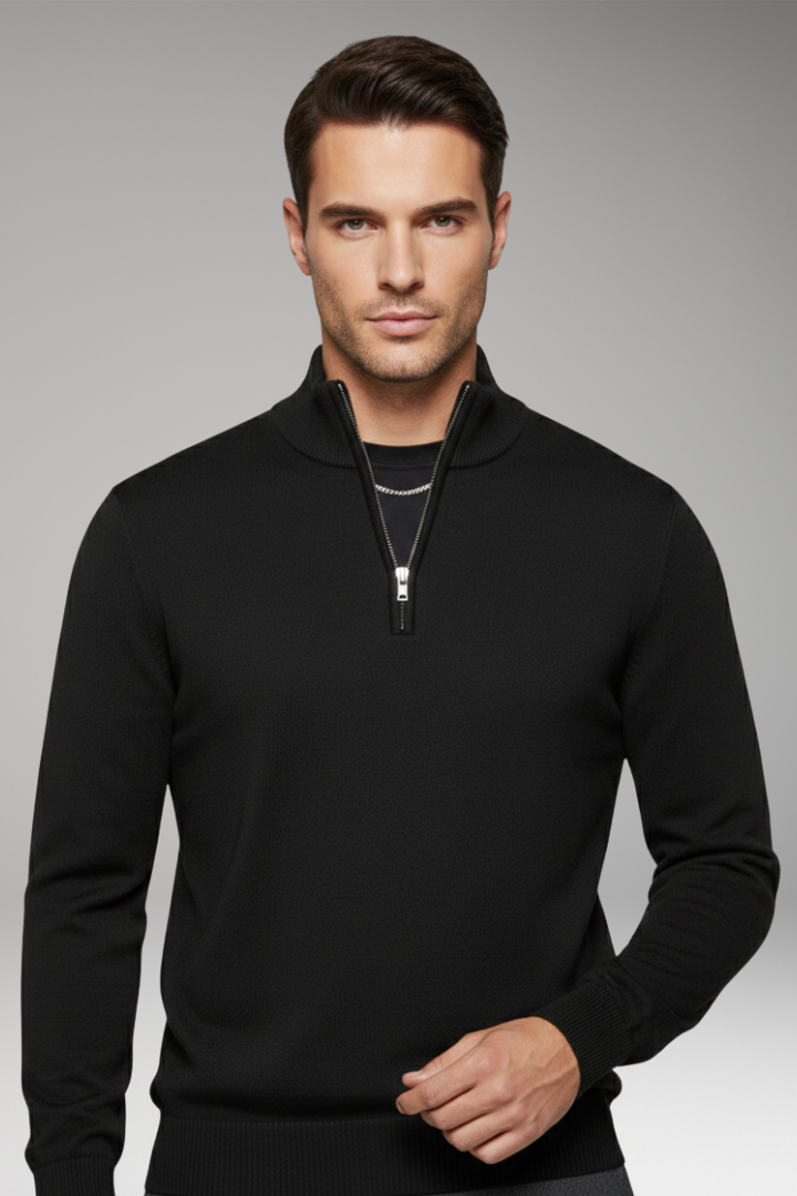 Men's Zip Neck Sweater Ribbed Edges